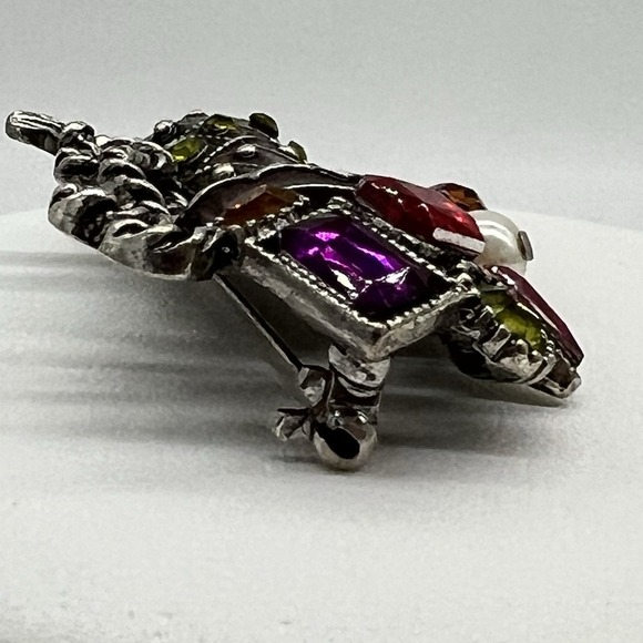 VTG Christmas Stocking Brooch Kenneth Cole Enamel Rhinestones Beads Signed - Picture 5 of 7